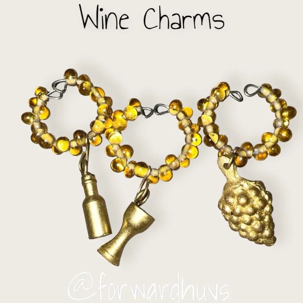 Cheese & Wine Glass Charm Set of 6